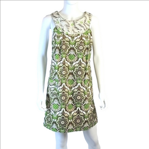 Milly of New York Cotton Sleeveless Retro Green & Brown Floral Print Dre…